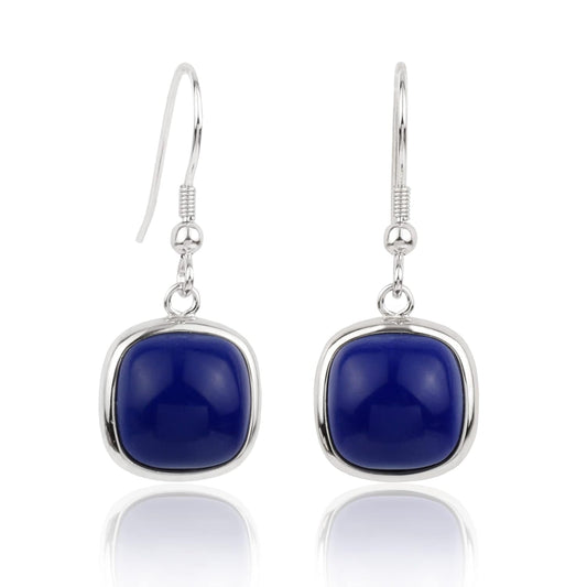 Sterling Silver Square Cabochon Blue Lapis Lazuli Earrings for Classy Women - WORLD TIME VISITS