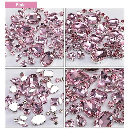 50PCS Mix Size Gold Champagne Glass Rhinestones for Clothing Loose Flatback Dress Stones Decorative Crystal Sew on Rhinestones