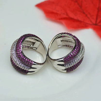 Luxury Silver Natural Gemstones Ruby Sapphire Multilayer Rings Birthstone Engagement Rings Wedding Anniversary Bride Women Ring Size 6 7 8 9 10