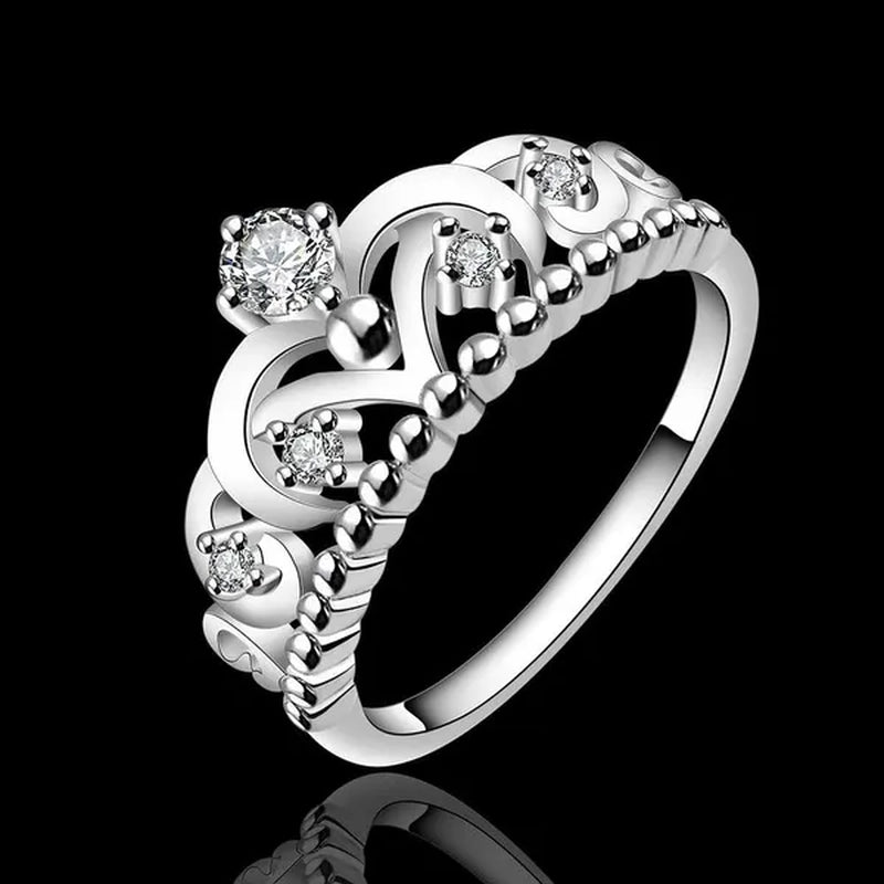 New 925 Sterling Silver Rings for Women Fine Crystal Crown Fashion Party Gifts Girl Student Luxury Charm Wedding Jewelry