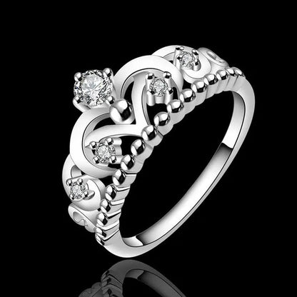 New 925 Sterling Silver Rings for Women Fine Crystal Crown Fashion Party Gifts Girl Student Luxury Charm Wedding Jewelry