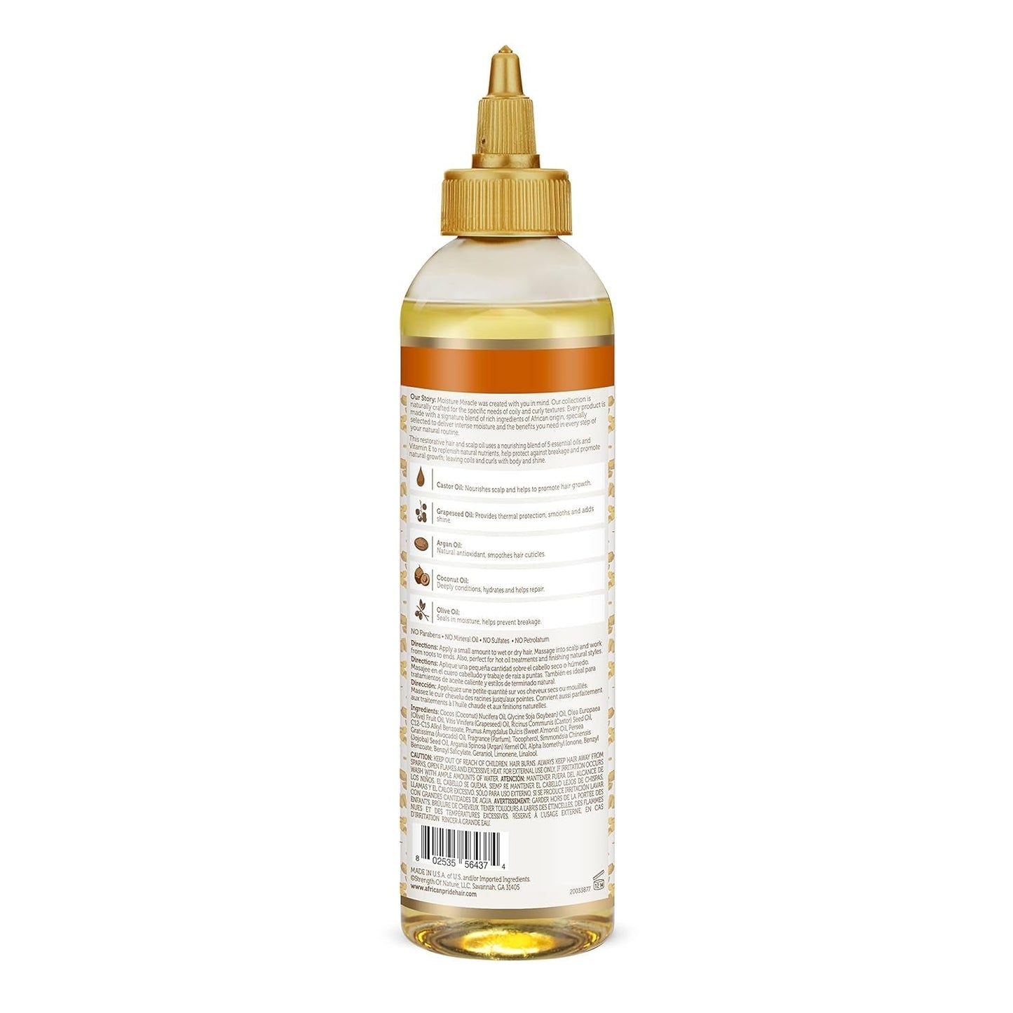 Moisture Miracle 5 Essential Hair Oils - Contains Castor, Grapeseed, Argan, Coconut & Olive Oil, Seals in Moisture & Adds Shine to Hair, Vitamin E, 8 Oz - WORLD TIME VISITS