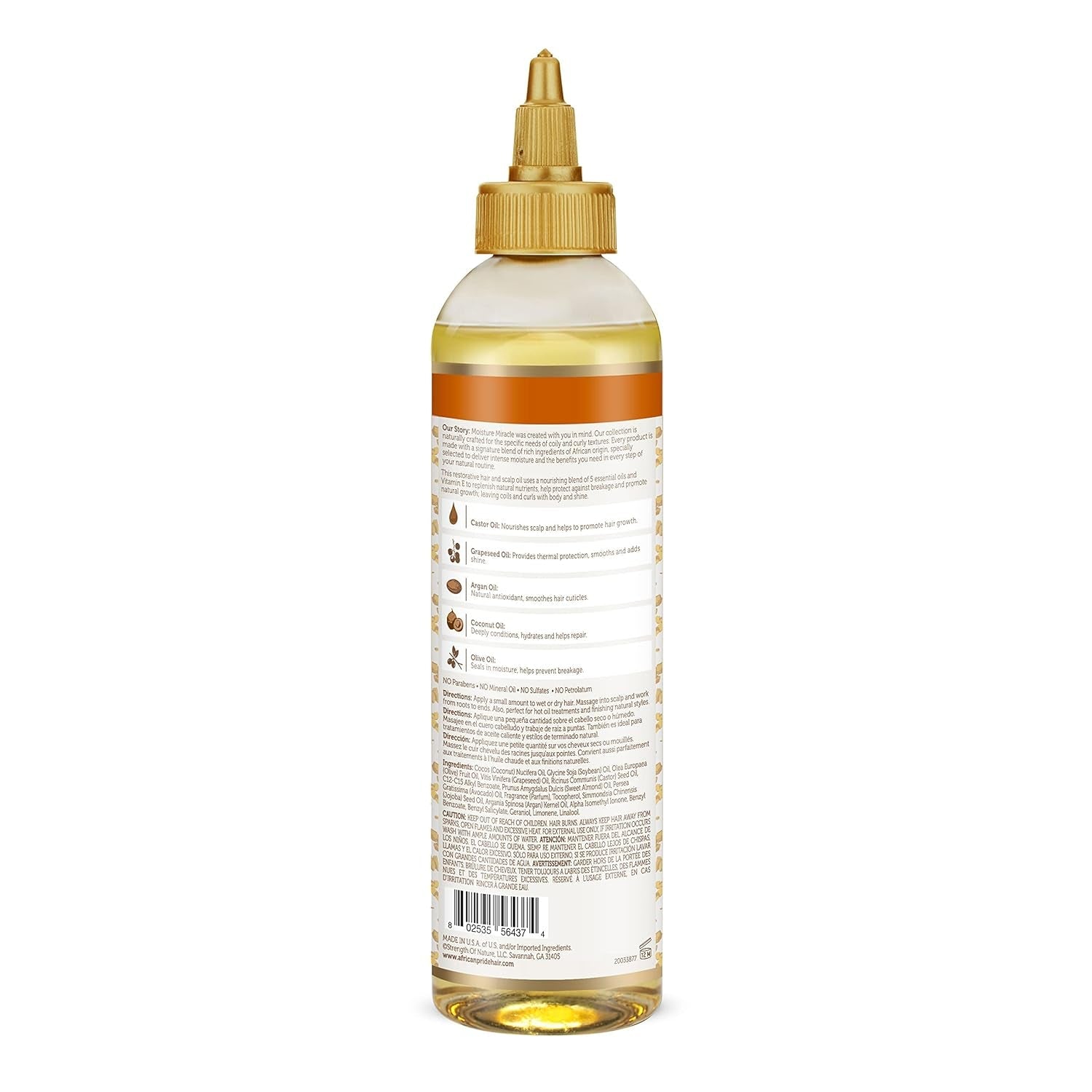 Moisture Miracle 5 Essential Hair Oils - Contains Castor, Grapeseed, Argan, Coconut & Olive Oil, Seals in Moisture & Adds Shine to Hair, Vitamin E, 8 Oz - WORLD TIME VISITS