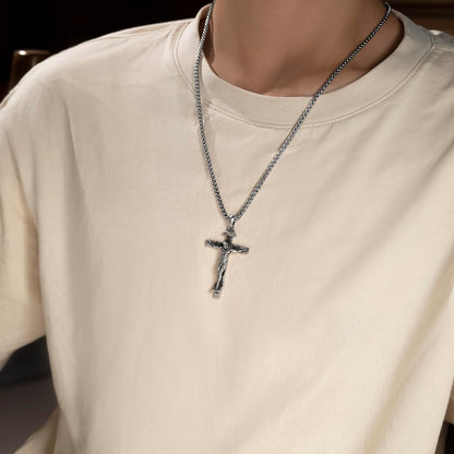 Sterling Silver Crucifix Pendant Necklace for Men Women, Jesus Cross Necklace for Boy Christmas Gift