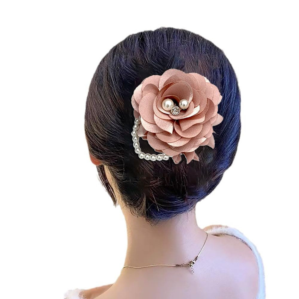 Elegant Peony Flower Brooch Pin for Women Lady Fabric Flower Pearl Brooch Lapel Pins for Wedding Bohemia Dress Suit Ceremony Clothes Accessories Jewelry (Pink)
