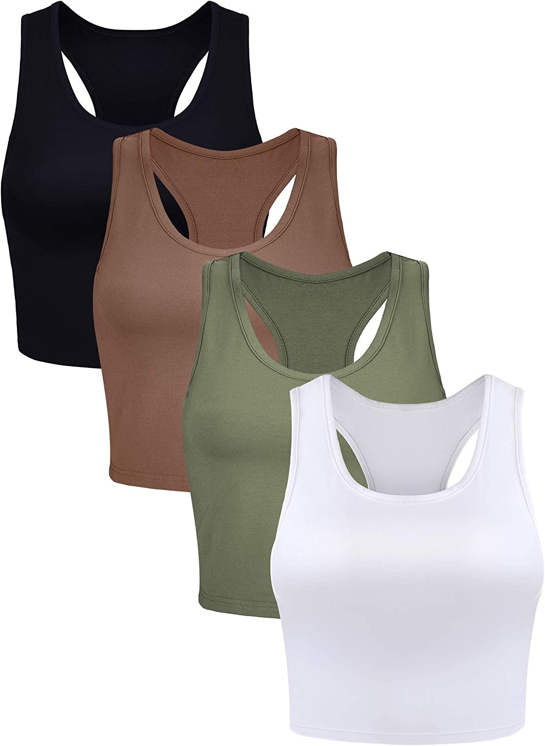 4 Pieces Basic Workout Crop Tank Tops Sleeveless Racerback Sport Tank Top for Women Yoga Running - WORLD TIME VISITS