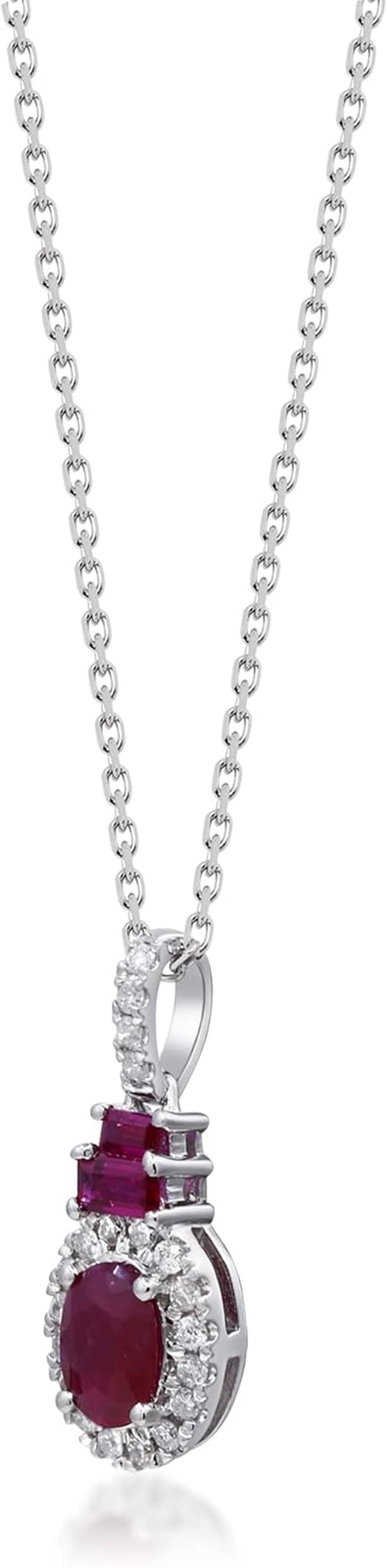10K White Gold Genuine Ruby and Natural Diamond (I1) Pendant for Women. - WORLD TIME VISITS