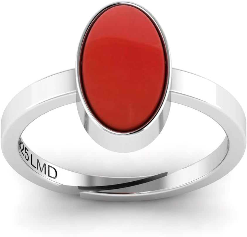 11.25 Carat Natural Red Coral/Moonga Gemstone Silver Plated Adjustable Ring for Women and Men