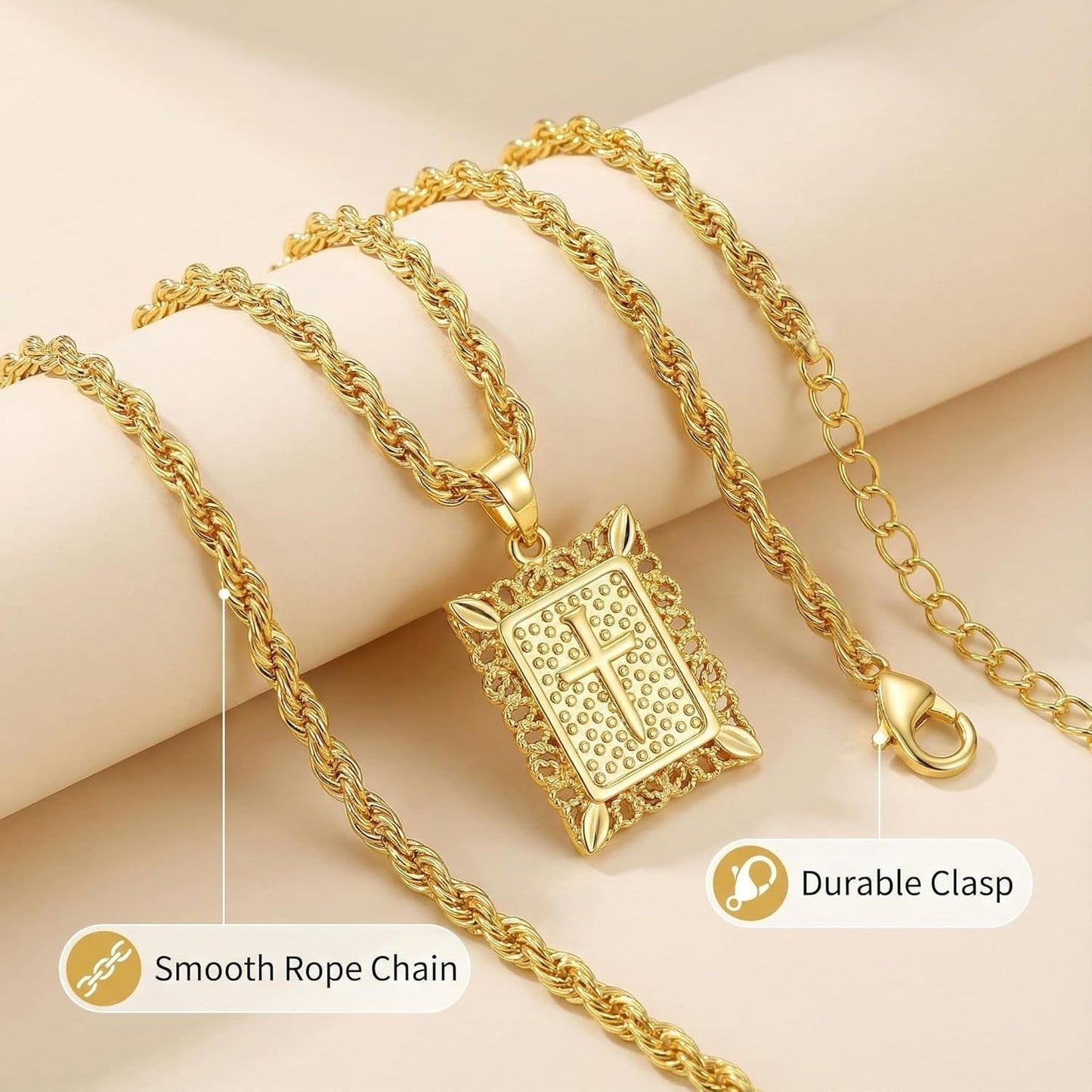 Cross Pendant Necklace for Women Men, 14K Gold/Silver Plated Square Faith Christian Figaro Chain Religious Jewelry Gift for Christian