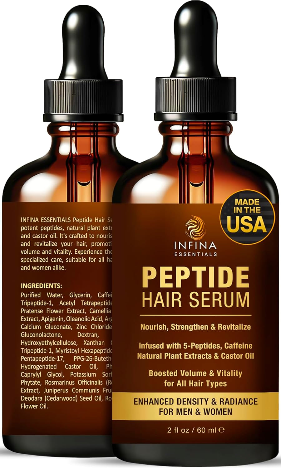 Peptide Hair Serum for Hair Growth Men & Women - Copper Peptides for Hair Growth - Caffeine Hair Growth Serum for Hair Thinning & Loss - Multi Peptide Serum for Hair Density 2 Fl Oz