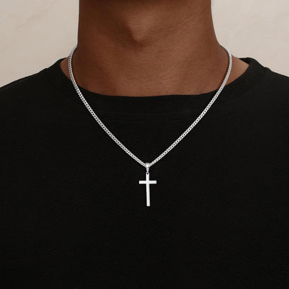 925 Sterling Silver Cross Necklace for Men, 3.5MM Diamond Cut Cuban Link Chain Silver Cross Necklace Christian Gifts for Boyfriend Father Husband
