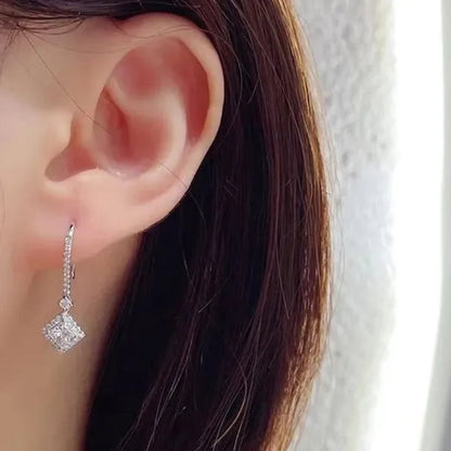 Square Cut Zircon Pendant Silver Plated Lab Diamond Drop Earrings for Women Bridal Engagement Wedding Fashion Accessories