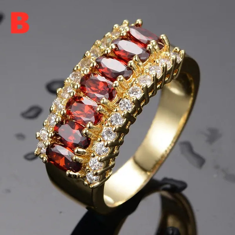Exquisite Retro 18K Gold Natural Garnet Red Ruby Gemstone Ring Anniversary Gift Romantic Bride Engagement Wedding Party Bands Fine Jewelry - WORLD TIME VISITS