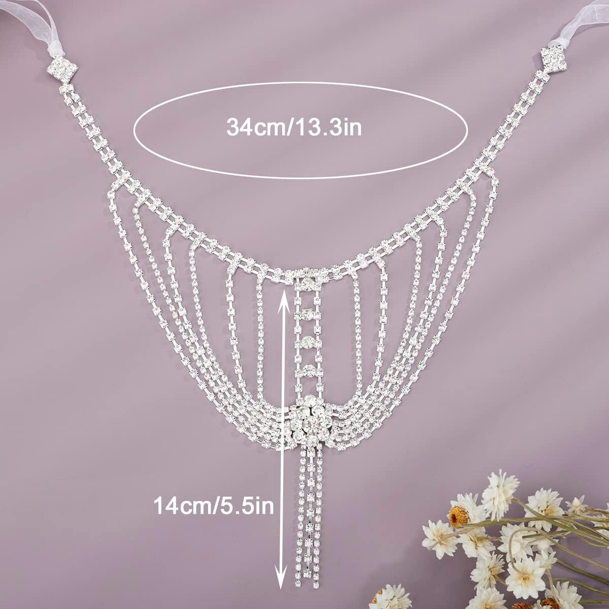 Rhinestones Sexy Shoulder Bra Body Chain Fringe Tassels Body Jewelry Wedding Arm Chain Summer Beach Bikini Shoulder Harness for Women Brides (Type C)