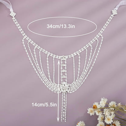 Rhinestones Sexy Shoulder Bra Body Chain Fringe Tassels Body Jewelry Wedding Arm Chain Summer Beach Bikini Shoulder Harness for Women Brides (Type C)