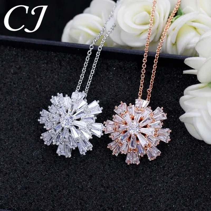 CANDICE Elegant Big Snowflake Pendant Necklace Inlay Luxury Quality Multi Cut CZ Diamond Women Banquet Jewelry With Silver Plating