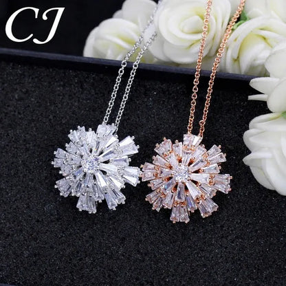 CANDICE Elegant Big Snowflake Pendant Necklace Inlay Luxury Quality Multi Cut CZ Diamond Women Banquet Jewelry With Silver Plating