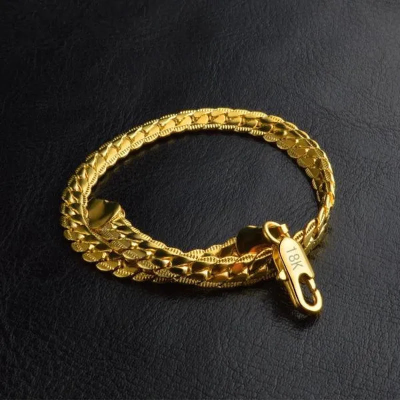 18K Gold/925 Sterling Silver Classic Flat Sideways Chain Bracelets for Women Men'S Fashion Party Wedding Jewelry Gifts