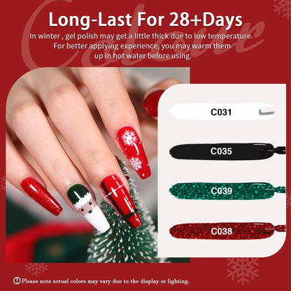 Christmas Day Gel Nail Polish Set - 10 Colors Gel Polish Set Red White Green Gold Silver Glitter Sparkle Gel Nail Kit Soak off Nail Art Manicure DIY Gifts for Women Classic