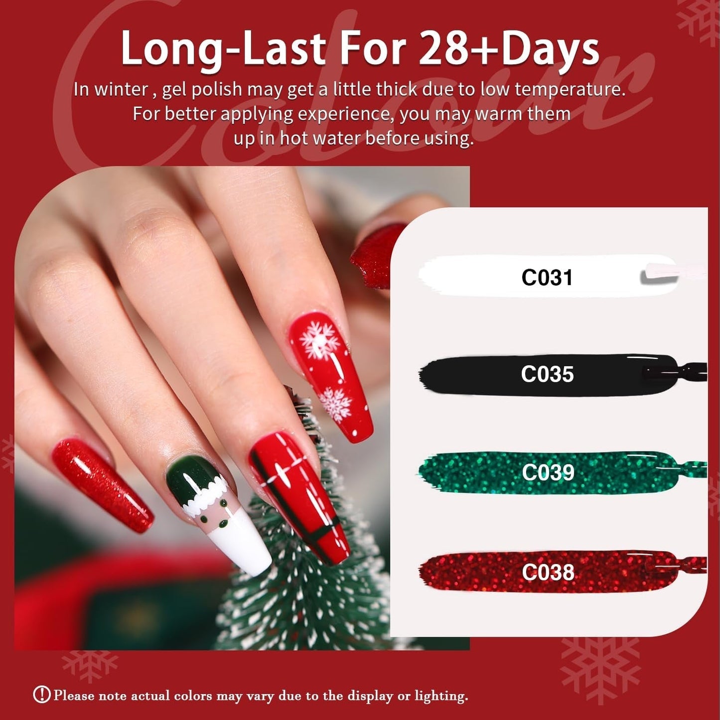 Christmas Day Gel Nail Polish Set - 10 Colors Gel Polish Set Red White Green Gold Silver Glitter Sparkle Gel Nail Kit Soak off Nail Art Manicure DIY Gifts for Women Classic