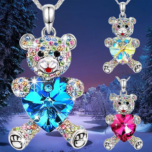 Elegant Fashion Creative Women's Heart-shaped Crystal Bear Necklace Diamond Bear Necklace Women's Engagement Necklace Cute Girl Animal Jewelry Birthday Anniversary Gift