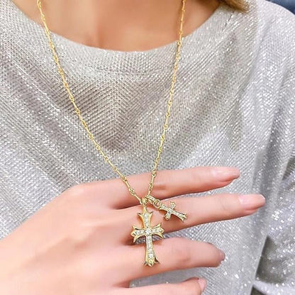 Cross Necklace 14K Gold Plated/Sterling Silver Double Cross Pendant Cz,Cubic Zirconia Cross Necklaces for Women Men Jewelry Birthday Gifts