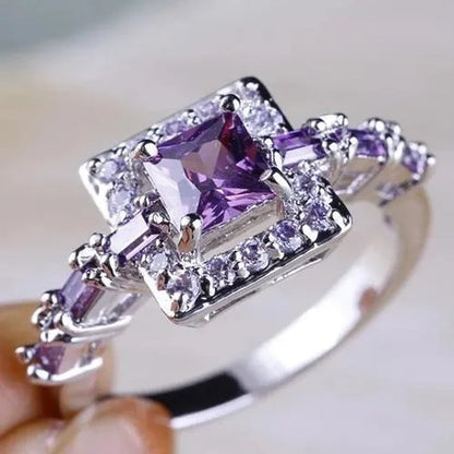 Elegant Noble Princess Fashion 925 Sterling Silver Amethyst & White Topaz Ring Charming Diamond Ring Romantic Bride Engagement Wedding Eternity Ring Anniversary Gift Birthday Party Jewelry Size 5-11 - WORLD TIME VISITS