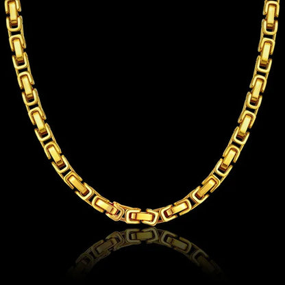Vintage Silver 18K Gold Plated Chunky Men Titanium Stainless Steel Byzantine Box Necklace Chain XL827