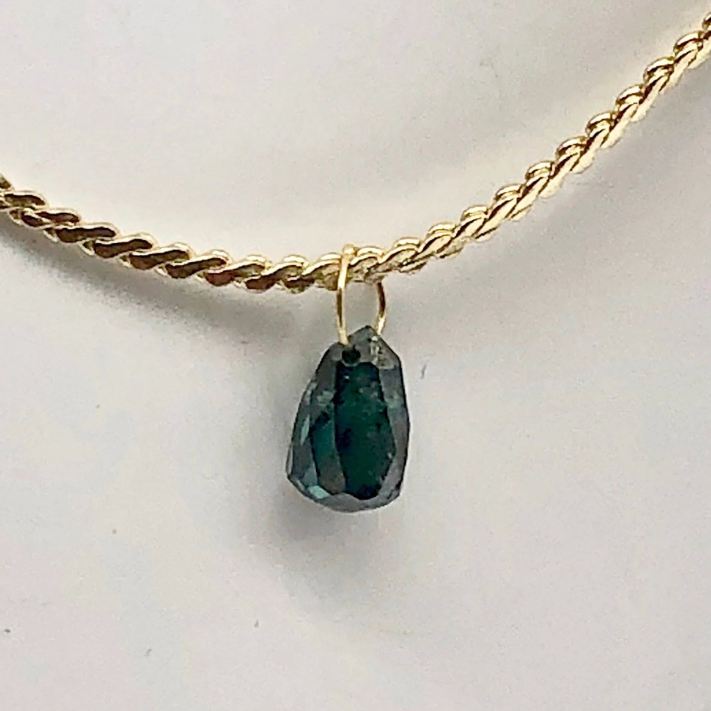 Blue Diamond Briolette 18K Gold Pendant | .8 Cts | 6X4Mm |