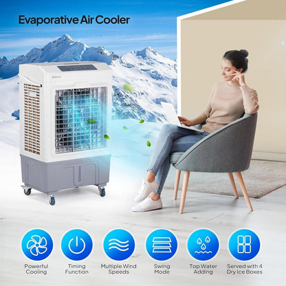 10.5Gallon Evaporative Air Cooler, 2600CFM Portable Swamp Cooler with Remote Control, Oscillation, 3 Speeds, 7.5H Timer & 40L Water Tank, 3-IN-1 Cooling Fan for Home Office Garage Outdoor