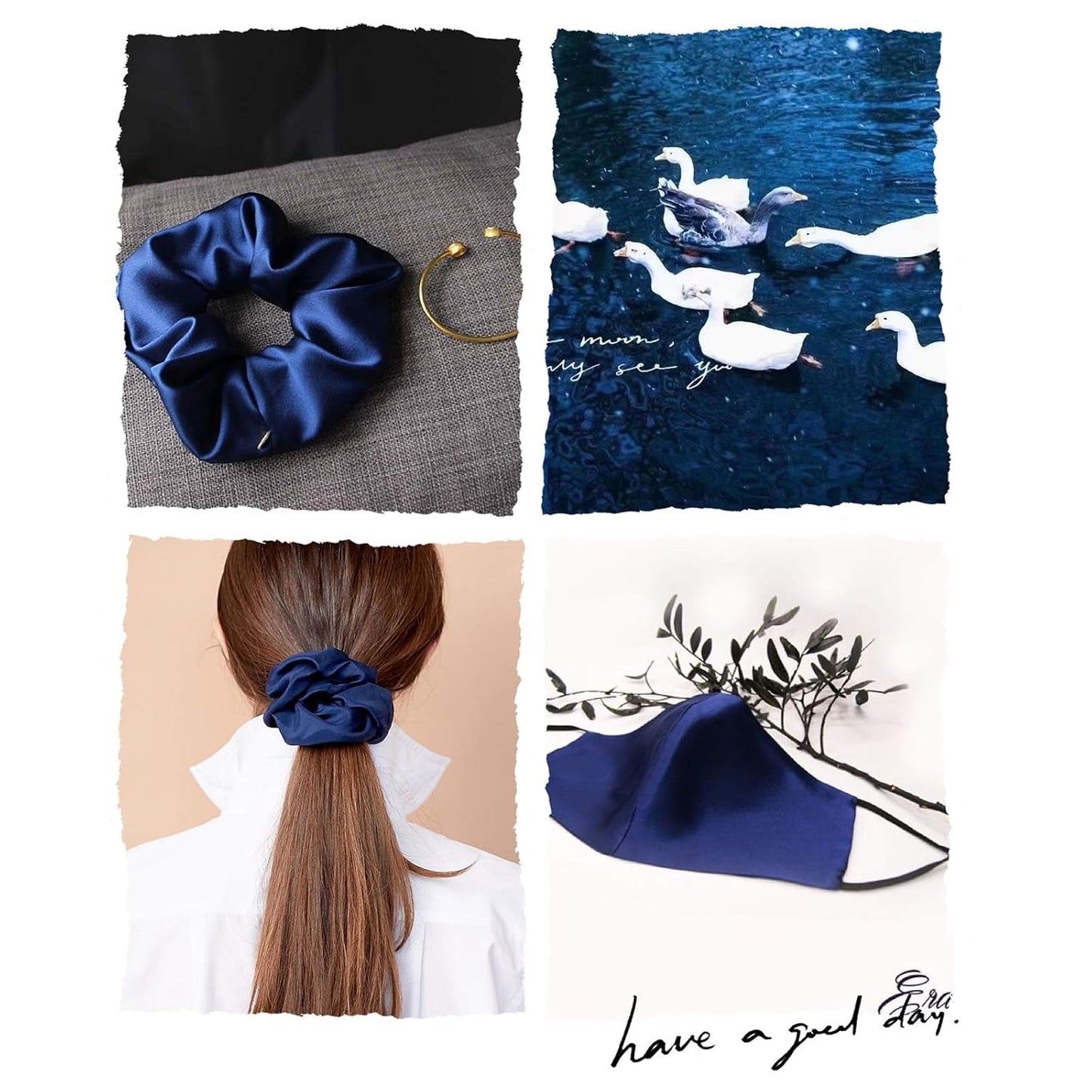 100% Mulberry Silk-Scrunchies for Hair Sleep, Women Grils Silk Hair Ties for Frizz & Breakage Curly Hair, No Damage, Elastics Ponytail Holder, 3 Pack