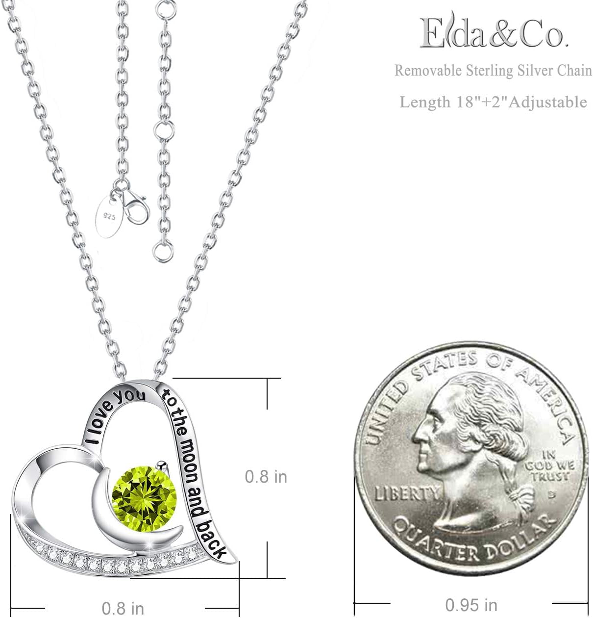 Birthday Gifts for Women I Love You to the Moon and Back Necklace March April May Birthstones Aquamarine Emerald and More Stones Jewelry 925 Sterling Silver