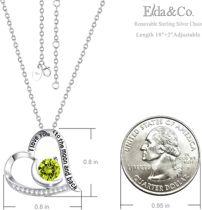 Birthday Gifts for Women I Love You to the Moon and Back Necklace March April May Birthstones Aquamarine Emerald and More Stones Jewelry 925 Sterling Silver