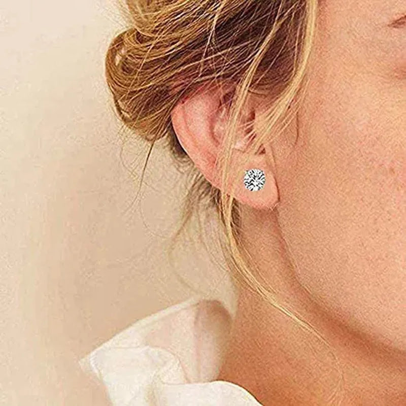 2Pc/Pair New Fashion Crystal Zircon Stainless Steel Stud Earrings Elegant Jewelry for Women