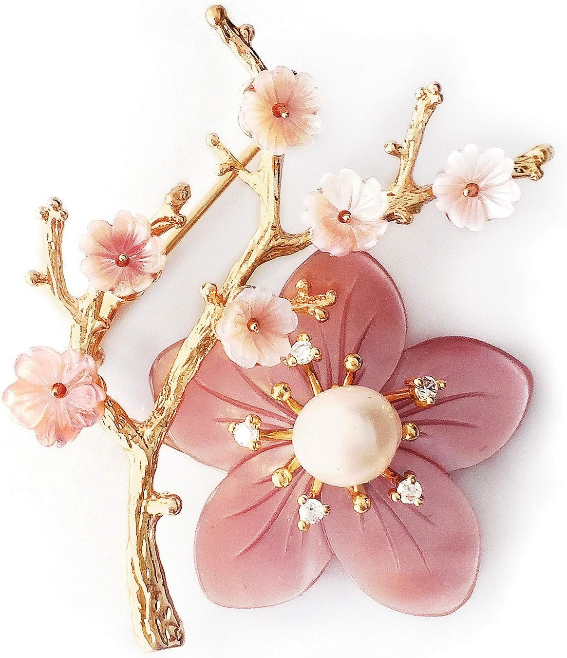 (XZ2020-3)  Brooches for Women with Crystal, Pink Flower, Rhinestone Brooches Pins Elegant Jewelry Blossom Fashionable Gifts Ladies Bouquet Brooches Pin for Birthday, Party, New Year, Wedding