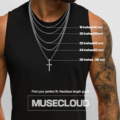 925 Sterling Silver Cross Necklace Men - Oxidized Carved Cross Pendant with Stainless Steel Box Chain Vintage Unique Crucifix Necklaces Silver Jewelry for Mens Women 18-26 Inches