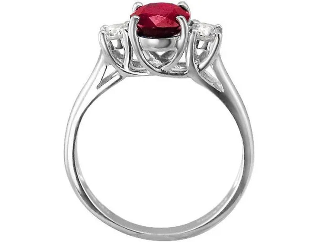 9/10 Carat (Ctw) Ruby Ring with Diamonds in 14K White Gold
