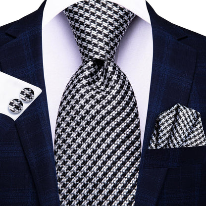 Mens Plaid Ties Classic Paisley Necktie with Handkerchief Cufflinks Set Business Stripe Tie