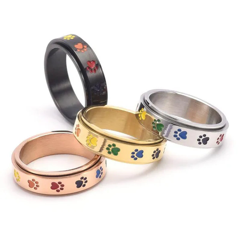 Women Men Multicolor Cartoon Cute Dog Footprints Spinner Ring Gay Lesbian LGBT Pride Stainless Steel Rainbow Color Cat Claw Paw Prints Rotatable Rings Engagement & Wedding Band Size 6-12 Black / Silver / Gold / Rose Gold