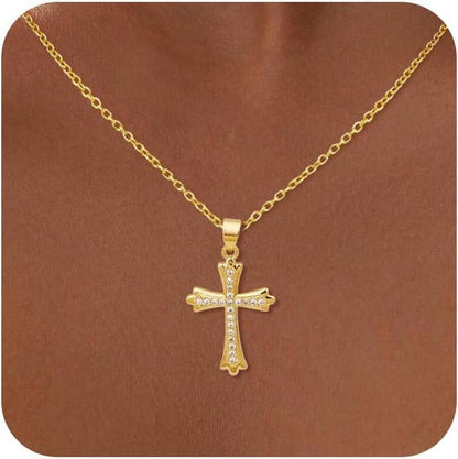 Cross Necklace for Women, 14K Gold Cross Necklaces for Women Trendy Dainty Gold Necklace Pearl Diamond Cross Pendant Necklaces Religious Christian Baptism Faith Jewelry for Woman - WORLD TIME VISITS