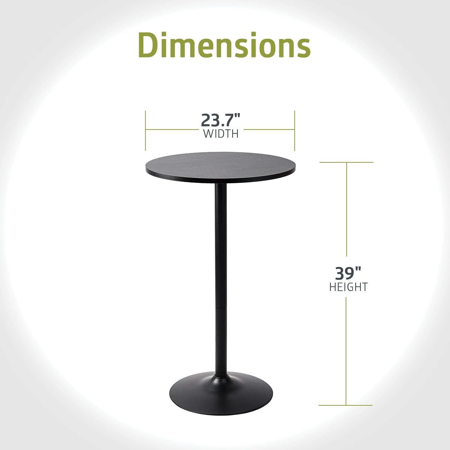 Santina, Single round Cocktail Bar, Pub, and Bistro High Top Table with Black Top and Base - WORLD TIME VISITS
