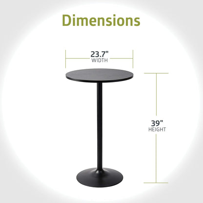 Santina, Single round Cocktail Bar, Pub, and Bistro High Top Table with Black Top and Base - WORLD TIME VISITS