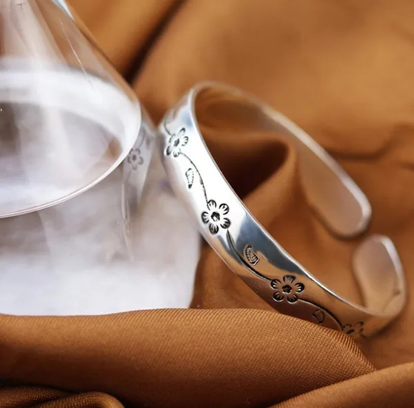 Classical Fashion Women Jewelry 925 Sterling Silver Flower Design Cuff Bangle&Bracelet for Gifts