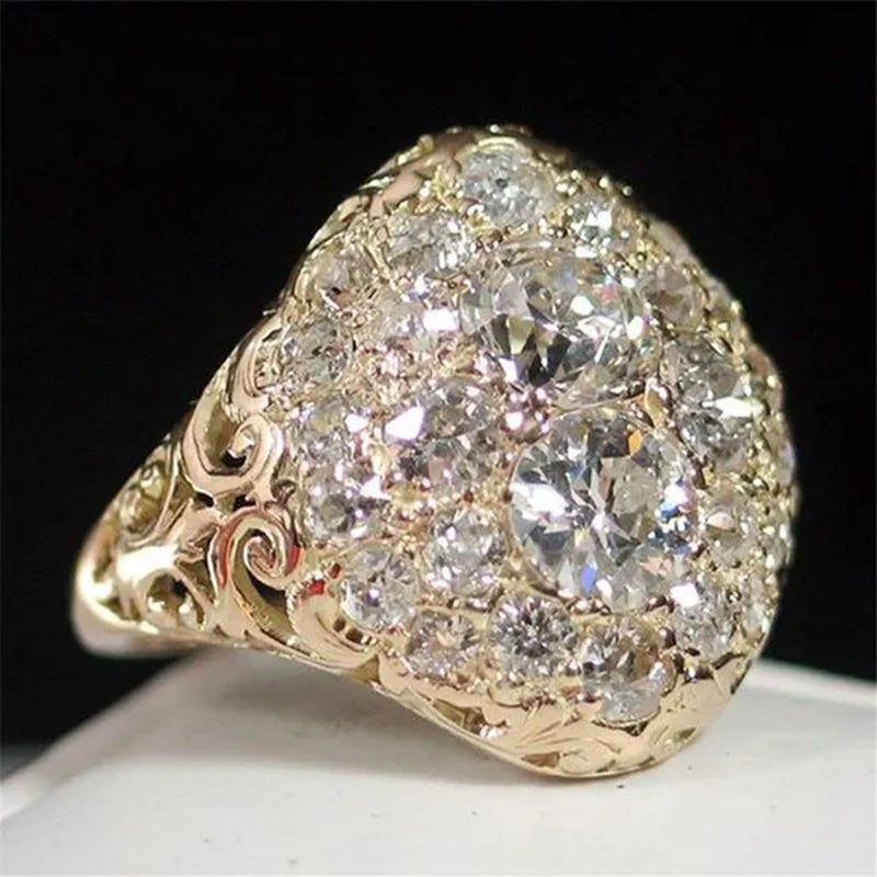 Retro Fashion Micro Pave Cubic Zirconia Gold Rings for Women Daily Casual Accessories Vintage Jewelry