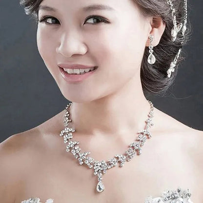 Bridal Wedding Party Jewelry Set Crystal Rhinestone Necklace & Earrings & Tiara