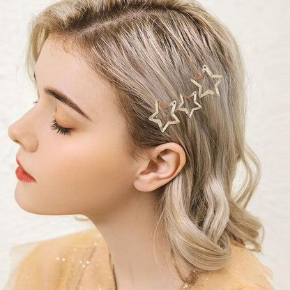 Star Hair Clips 2000S Y2K Snap Hair Barrettes Non Slip Star Hair Accessories Silver Metal Hair Clips for Girls Women -20 PCS 1.18", 1.57"