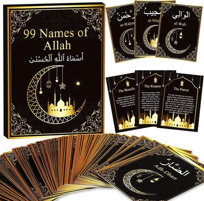 99 Names of Allah Flashcards Quran Verses Asma UI Husna Cards Eid Al Adha Learning Cards in Arabic and English Eid or Ramadan Gifts for Family Friends 5.7×3.1 Inches - WORLD TIME VISITS