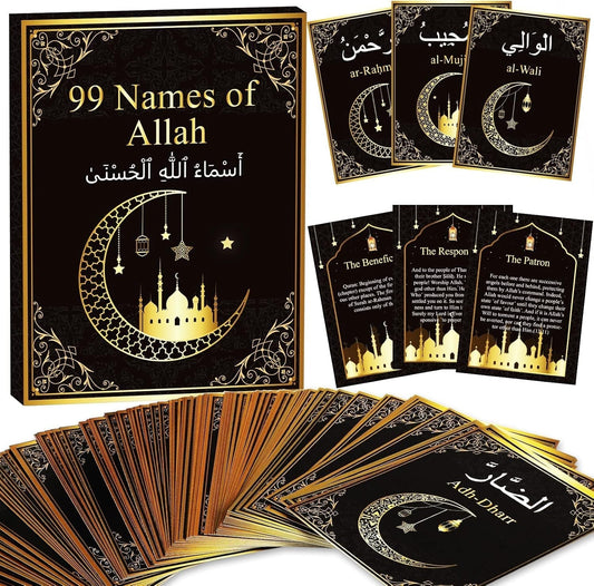 99 Names of Allah Flashcards Quran Verses Asma UI Husna Cards Eid Al Adha Learning Cards in Arabic and English Eid or Ramadan Gifts for Family Friends 5.7×3.1 Inches - WORLD TIME VISITS