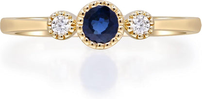 10K Yellow Gold Genuine Blue Sapphire Ring with Diamonds for Women Holiday Gifts | Ethically, Authentically & Organically Sourced (Round-Cut) Shaped Sapphire Jewelry for Her | Sapphire Ring for Women Holiday Gifts