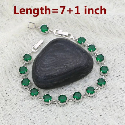 925 Sterling Silver Bridal Jewelry Sets Green Emerald Drop Earrings Ring Pendant Necklace Bracelet 4Pcs Birthday Gift for Women